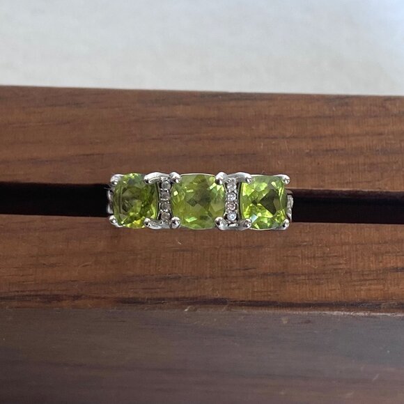 Sterling Silver 925 Prong Set Cushion Cut Peridot Multi Gemstone Ring 8.5 - Picture 5 of 16